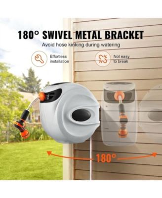 Wall-Mounted Retractable Hose Reel 130 ft x 1/2in with 9-Pattern Nozzle