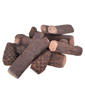 9-Piece Ceramic Gas Fireplace Log Set with Realistic Wood Grain Texture