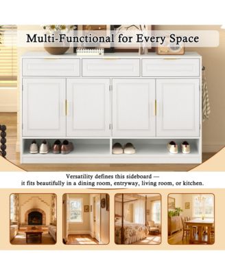 Farmhouse Sideboard Storage Cabinet, 3 Drawers 4 Doors Buffet with Adjustable Shelving and Open Compartments for Kitchen, Living Room