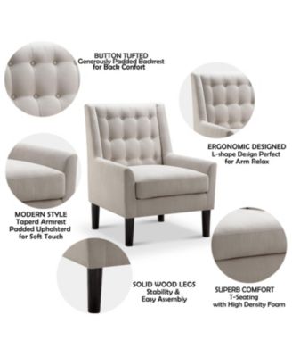 Velvet Button-Tufted Accent Chair with Ergonomic Back and Solid Wood Legs