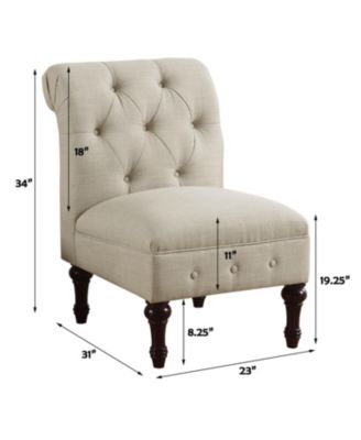 Classic Button-Tufted Linen Accent Chair with Vintage Wooden Legs and Plush Cushioning