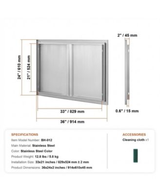 36W x 24H in Double Stainless Steel BBQ Access Door with Recessed Handles