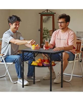 Folding Camping Table Adjustable Height Portable Aluminum MDF Table