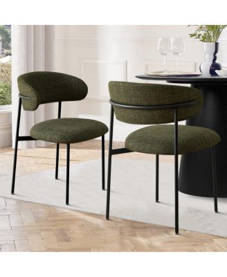 Set of 2 Modern Upholstered Dining Chairs, Textured Fabric, Metal Legs