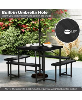 Square HDPE Outdoor Picnic Table and 4-Bench Set for 4-8 People