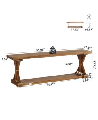 Solid Wood Dining Bench, Rustic Farmhouse Bench for Dining Table, 2-Tier Wooden Storage Seat