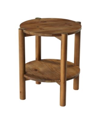 2-Tier Solid Wood Round Side Table, Farmhouse Rustic Nightstand, Small End Table