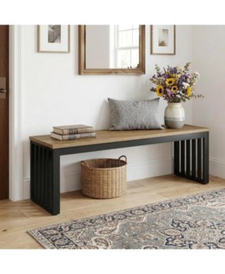 Entryway Bench, 47.3" Industrial End of Bed Bench with Sturdy Metal Frame, Wooden Indoor Bench
