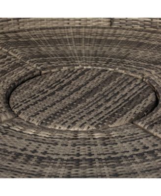 4-Piece Rattan Patio Furniture Set, Round Convertible Daybed or Sunbed with Adjustable Sun Canopy, Sectional Sofa, 2 Chairs, Table, 3 Pillows, Gray