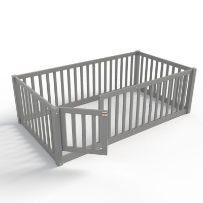Bed Floor Bed with Safety Guardrails and Door for Kids