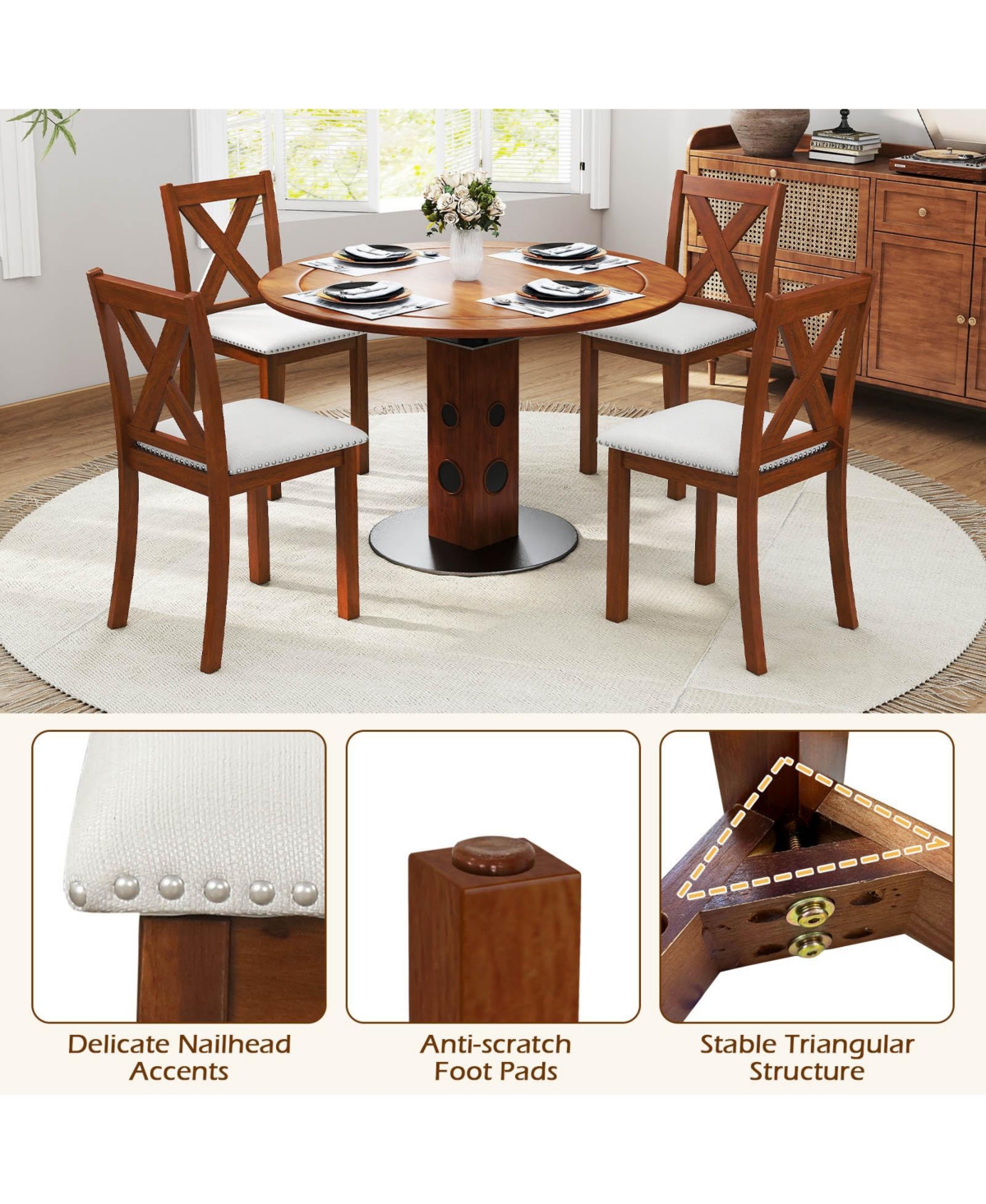 Gymax Wooden Dining Chair Set of w/Acacia Wood Legs Padded Seat Curved Back