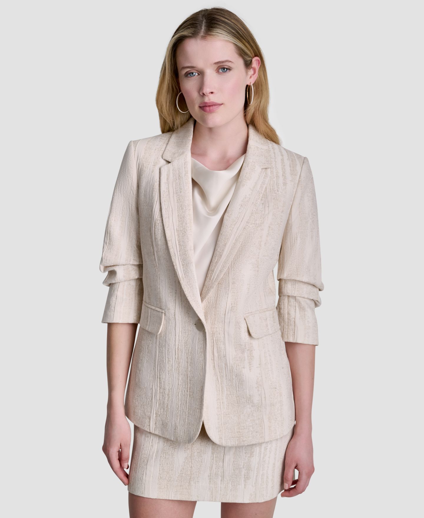 Женский пиджак DKNY Long-Sleeve Notch Collar Blazer, цвет: Кокосовый — фото 1