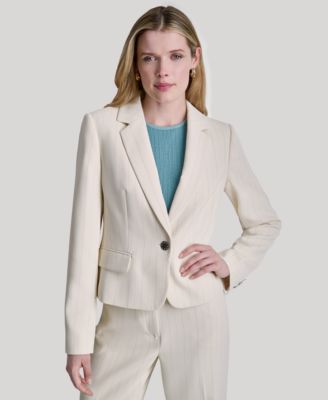 Women's Pinstriped Long-Sleeve Cropped Blazer