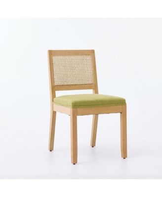 Farmhouse Rattan Dining Chairs Set of 2, Mid Century Modern Kitchen Chairs with Square Back and Solid Wood Frame for Dining Room