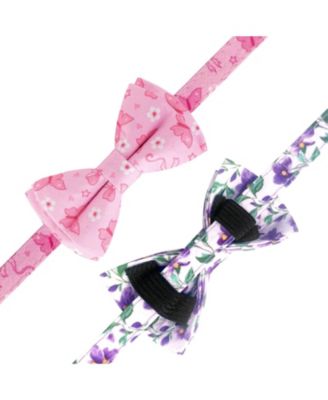 2 Pack Cotton Cat Collars with Bow Tie Bell Adjustable Breakaway Whale Flamingo Patterns for Spring Summer Male Female
