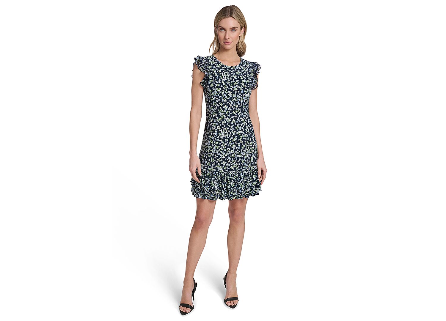 Women's Short Jersey with Flutter-Sleeve and Bottom Shift Dress