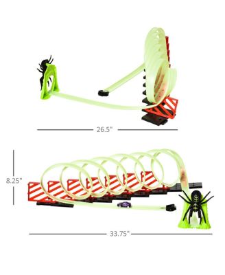 Track Builder DIY Loop Kit - Luminous Glow-in-the-Dark Track, Spider Model Pull-Back Car with Light Effects, 33.75" Race Track Set, Hands-On Building