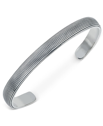 Esquire Men's Jewelry Ridged Cuff Bracelet in Sterling Silver, Only at Macy's