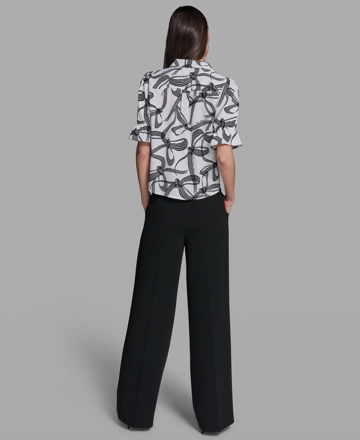 Karl Lagerfeld Paris Petite Bow Print Collared Blouse