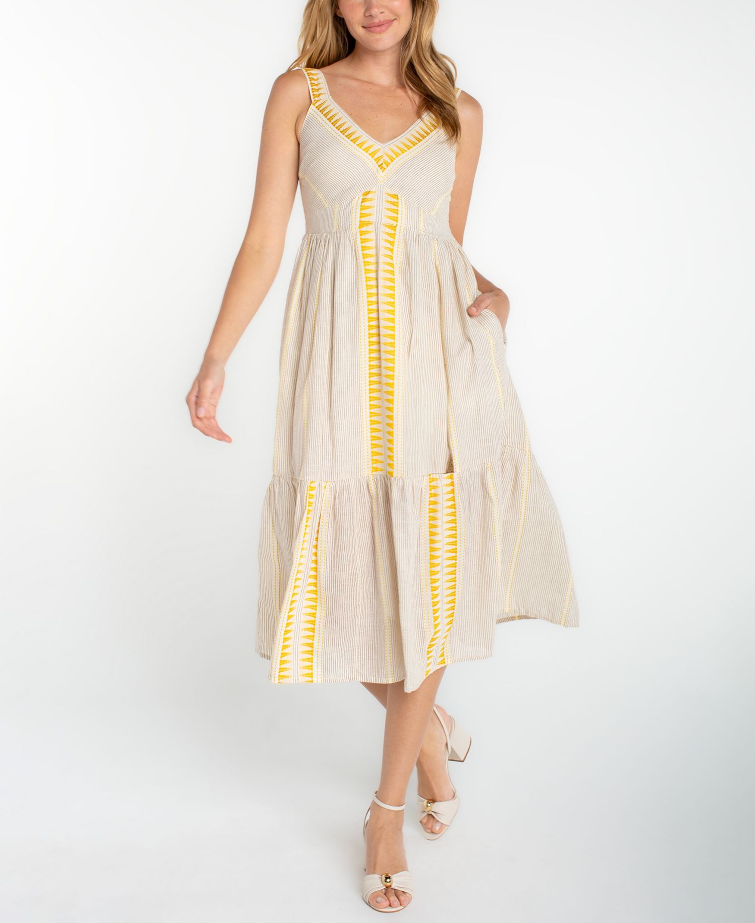Women's Striped V-Neck Midi Dress