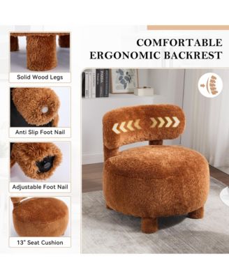 Fur Fabric Accent Chair, Upholstered Slipper Side Chair with Curved Backrest and Solid Wooden Legs for Living Room, Reading Room