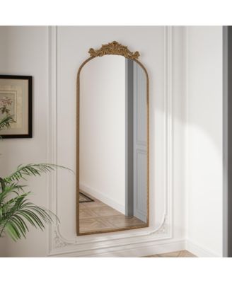 58" x 24" Arched Full-Length Wall Mirror with Ornate Carved Applique Top for Living Room or Bedroom