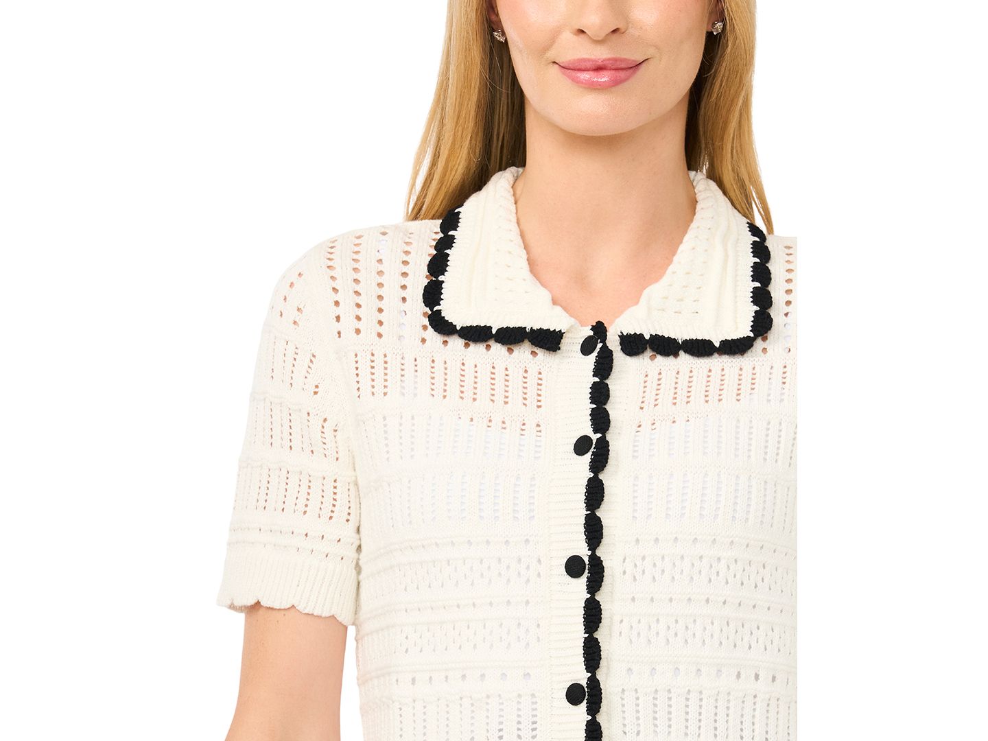 Женский кардиган CeCe Short-Sleeve Collared Cotton, цвет: Состаренный белый — фото 2