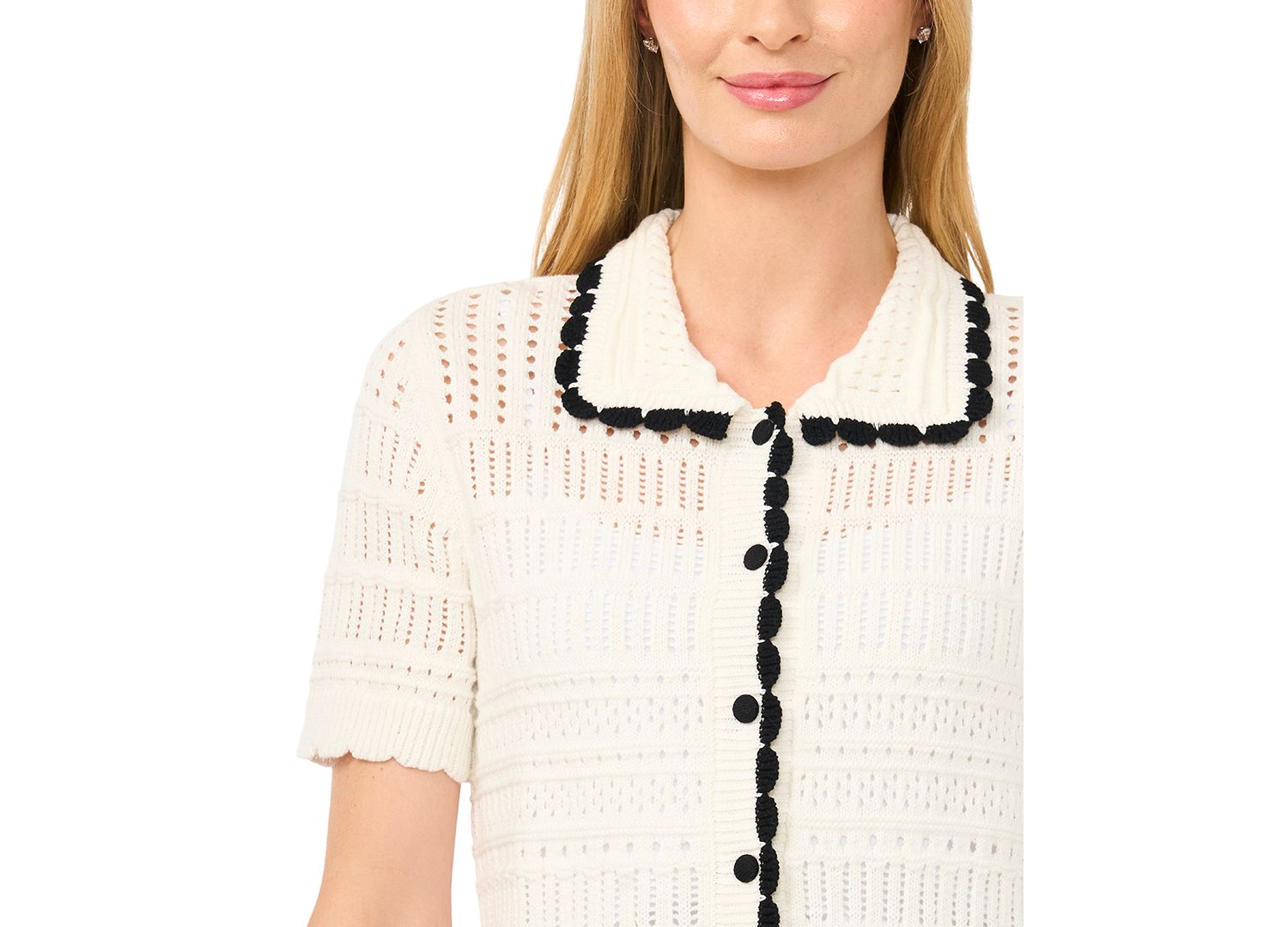 Women's Short-Sleeve Collared Cotton Cardigan