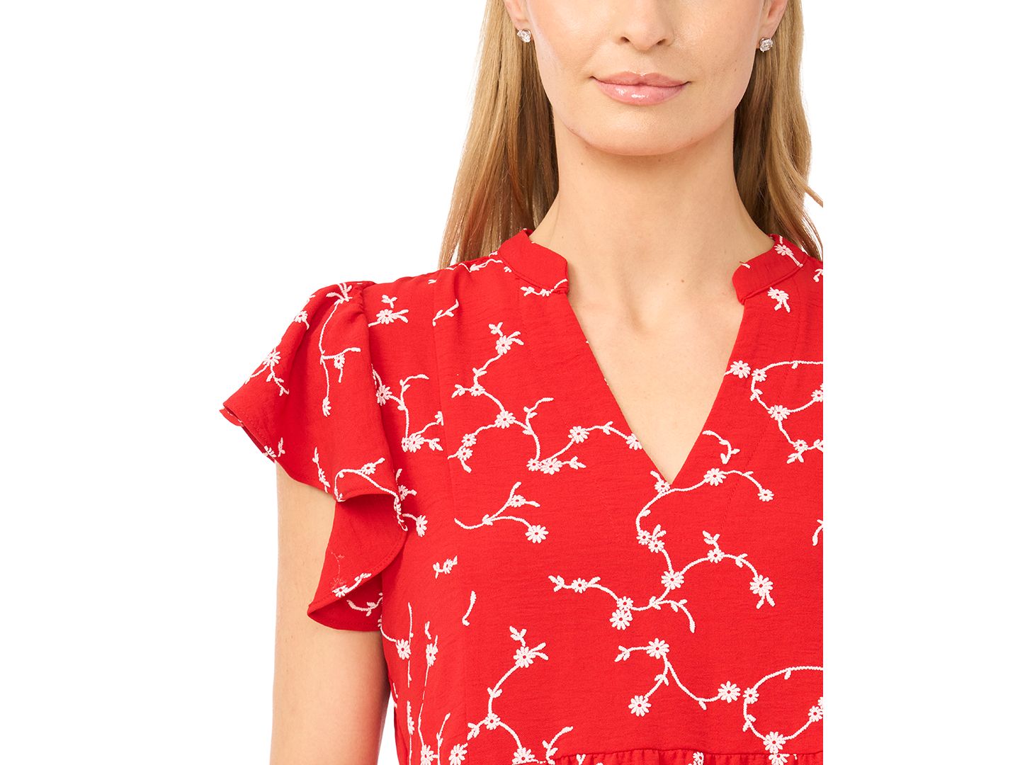 Женское платье CeCe Short-Sleeve Ruffled Tiered, цвет: Вишнёвый — фото 3