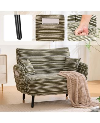 47.6 inches Boucle Accent Chair and Modern Loveseat Sofa, Deep-Seat Chaise with Pillows and Storage Pockets for Living Room and Home Office