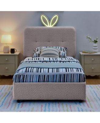 Twin Rabbit Ear Upholstered Bed w/LED and 4 Drawers