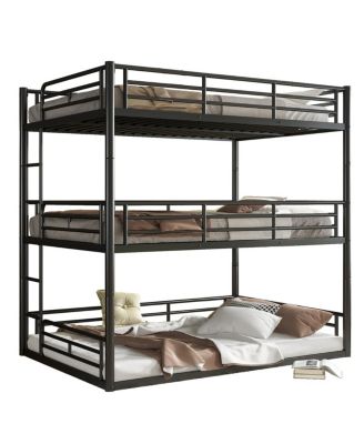 Metal Triple Bunk Bed with Guardrails