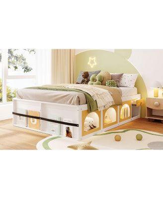 Platform Bed w/ Bookshelf, LED, Drawer