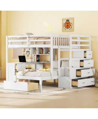 Full Over Twin Bunk Bed with Desk, Drawers and Shelves