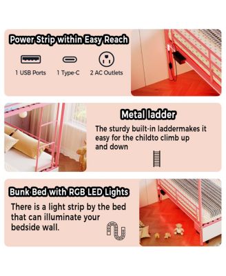 Metal Bunk Bed w/USB, Split, Storage, Guardrail