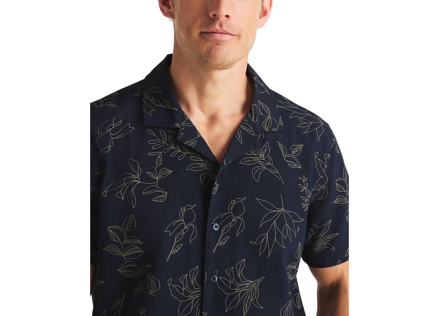 Men's Short-Sleeve Embroidery Camp Collar Shirt