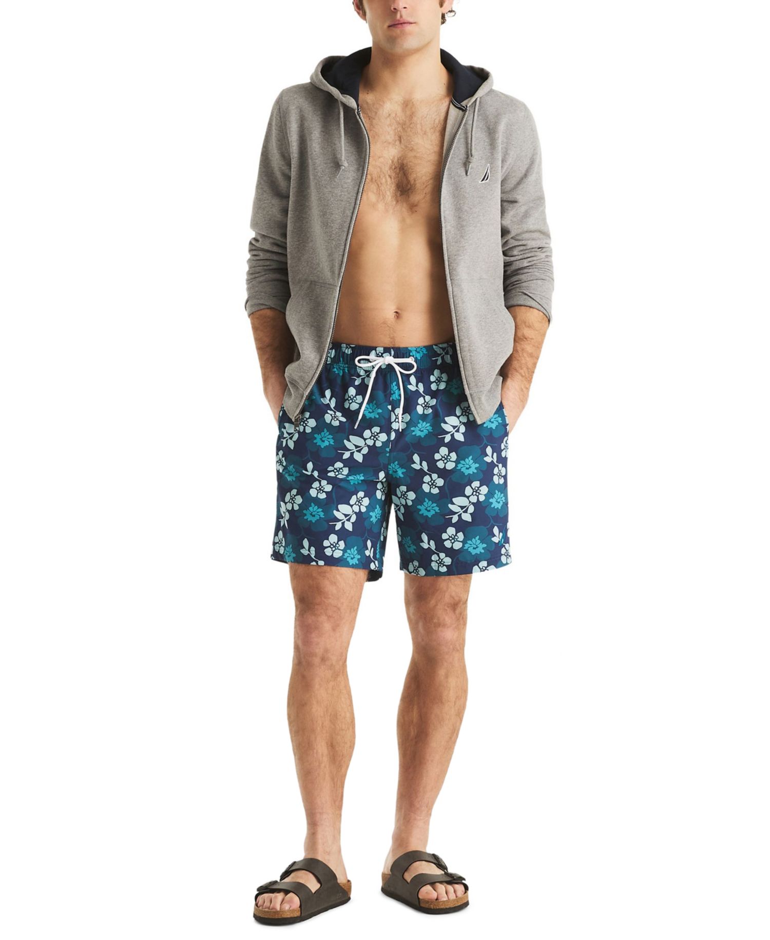 Men's 7" Floral Print Full Elastic Boxer Liner Swim Shorts
