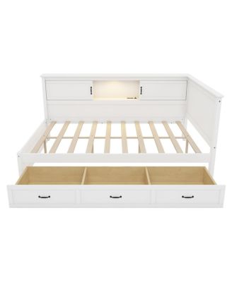 L-Shaped Full Bed w/ Drawer, Bookcase, LED, USB