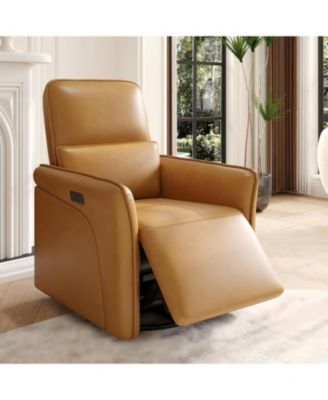 Leather Recliner Chair, 360degree(s) Swivel Power Rocker, Lumbar Support, USB, Footrest, Accent Chair