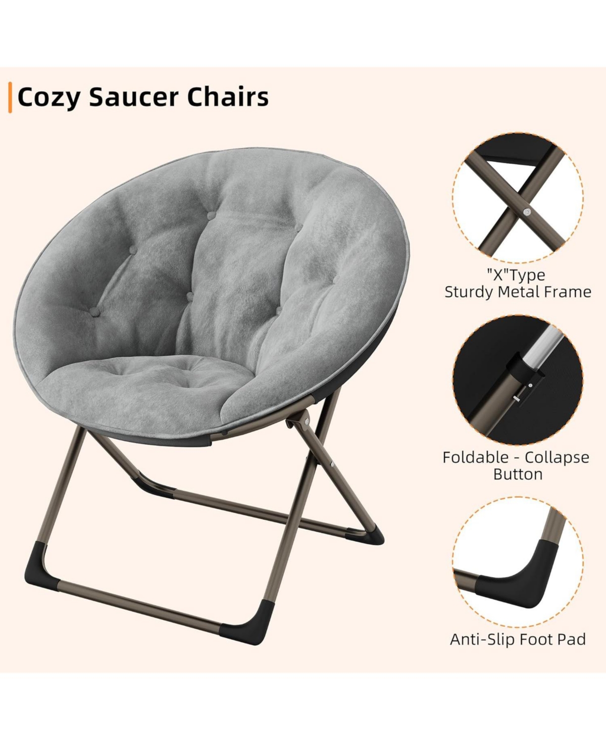 gaomon 2-Piece Saucer Chair Set, Faux Fur Lounge Moon Chairs, Oversized Plush Foldable Seat, Bedroom, Dorm