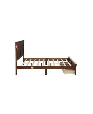 LED Storage Bed w/USB, Walnut Pinewood Frame