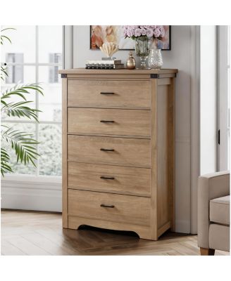 Farmhouse 5-Drawer Dresser, Oak Storage Organizer