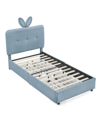 Twin Rabbit Ear Upholstered Bed w/LED and 4 Drawers