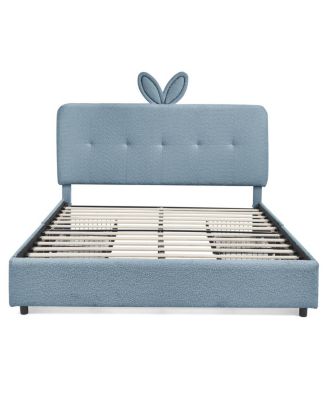 Kids Upholstered Bed w/ Rabbit Headboard, LED and Drawers