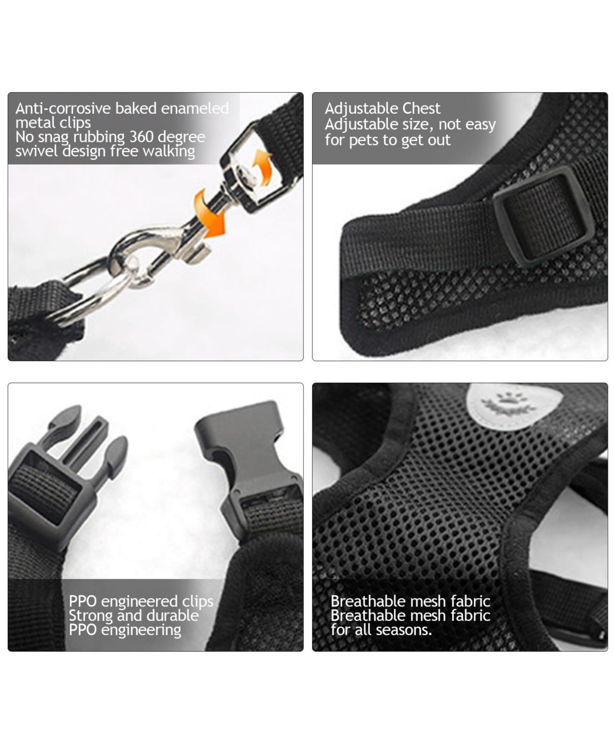 Aronkl Summer Cat Harness Leash Set Anti Escape Adjustable Soft Mesh Reflective Breathable Lightweight