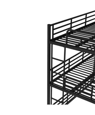Metal Triple Bunk Bed with Guardrails