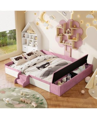 Velvet Daybed w/ Stairs and Storage Ottoman