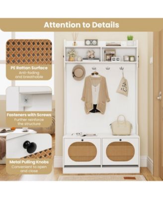 4-in-1 Entryway Hall Tree with Coat Rack, Shoe Bench and Flip Drawers