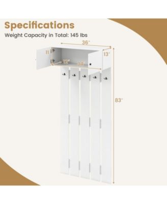 Wall Mounted Entryway Coat Rack with Storage Cabinet and 5 Hooks