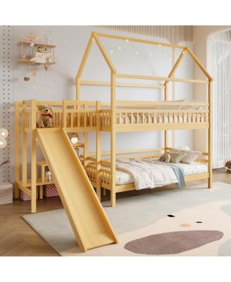 House Bunk Bed with Slide and Storage Stairs